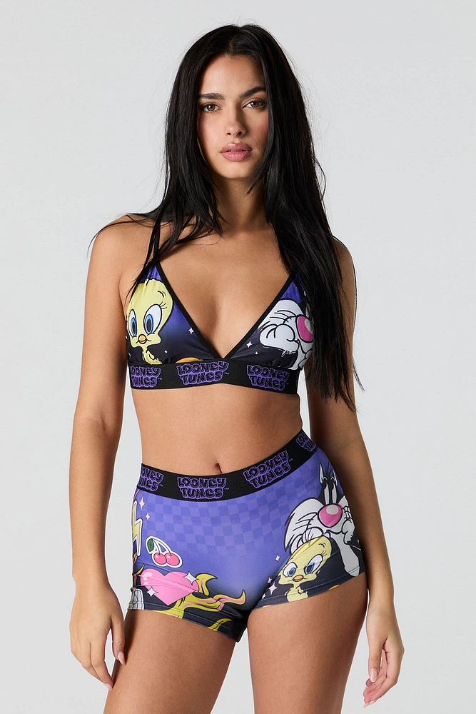 Looney Tunes Triangle Bralette & Boy Short 2 Piece Set