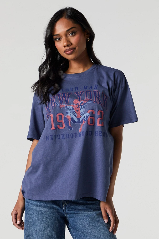 T-shirt de coupe garçonne à imprimé Spider-Man New York