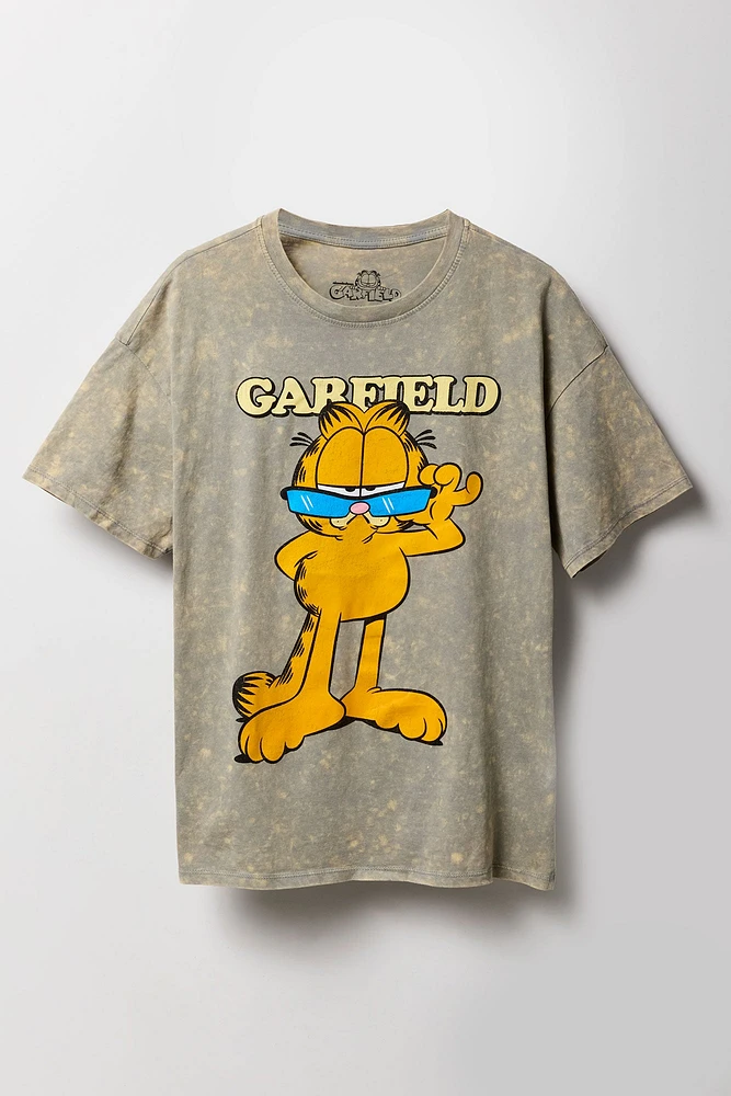 T-shirt de coupe garçonne délavé à imprimé Garfield