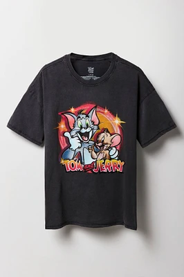 T-shirt de coupe garÃ§onne dÃ©lavÃ© Ã  imprimÃ© Tom and Jerry