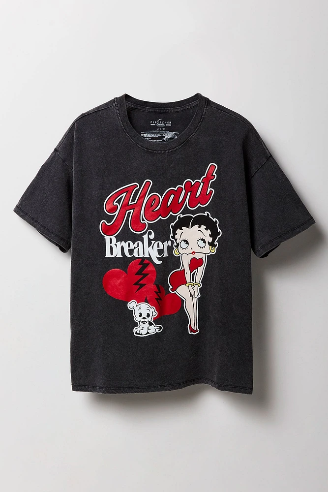 T-shirt de coupe garÃ§onne dÃ©lavÃ© Ã  imprimÃ© Betty Boop