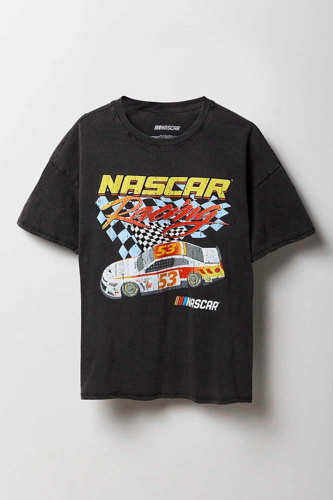 T-shirt de coupe garçonne délavé à imprimé NASCAR Racing