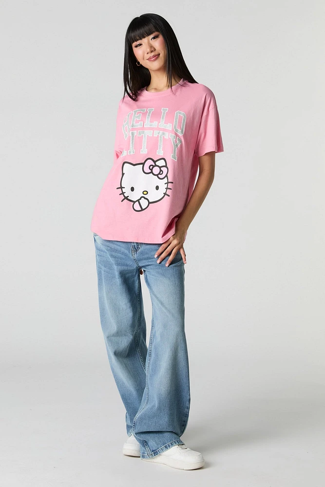 T-shirt coupe garçonne à imprimé rose Hello Kitty