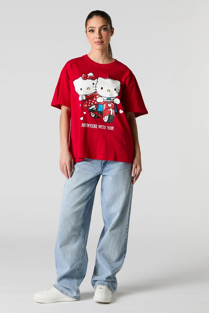 T-shirt coupe garçonne à imprimé Hello Kitty Anywhere With You Valentin