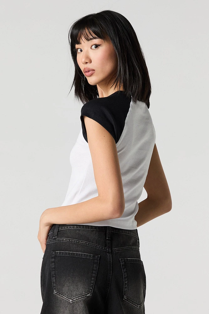 Snoopy Graphic Rhinestone Raglan T-Shirt