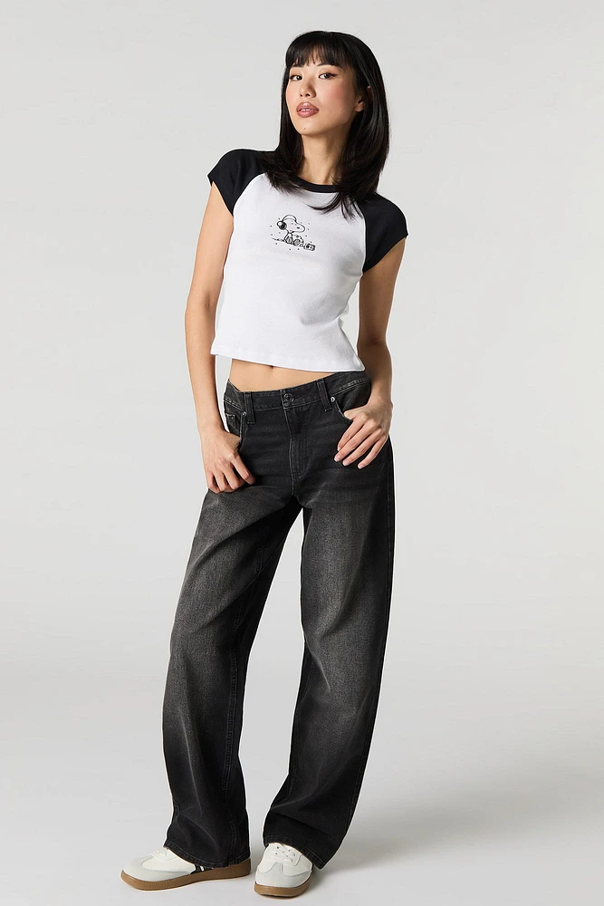 Snoopy Graphic Rhinestone Raglan T-Shirt