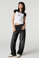 Snoopy Graphic Rhinestone Raglan T-Shirt