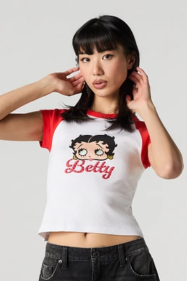 Betty Boop Graphic Rhinestone Raglan T-Shirt