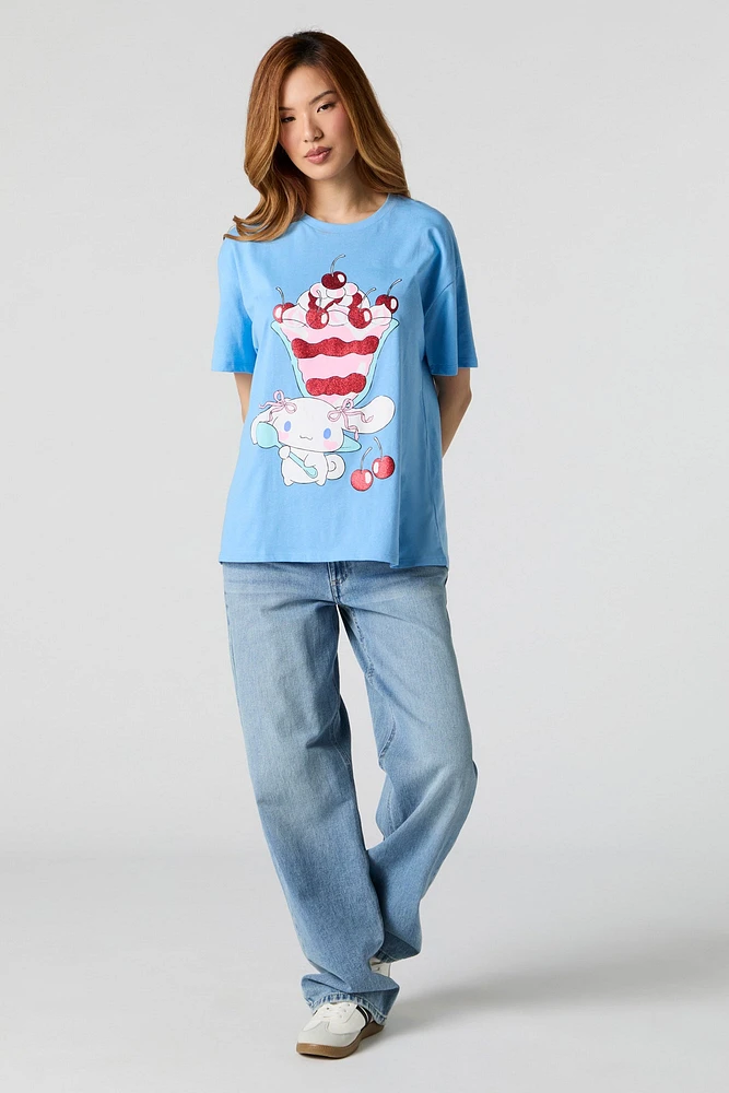 T-shirt de coupe garçonne à imprimé Cinnamoroll scintillant