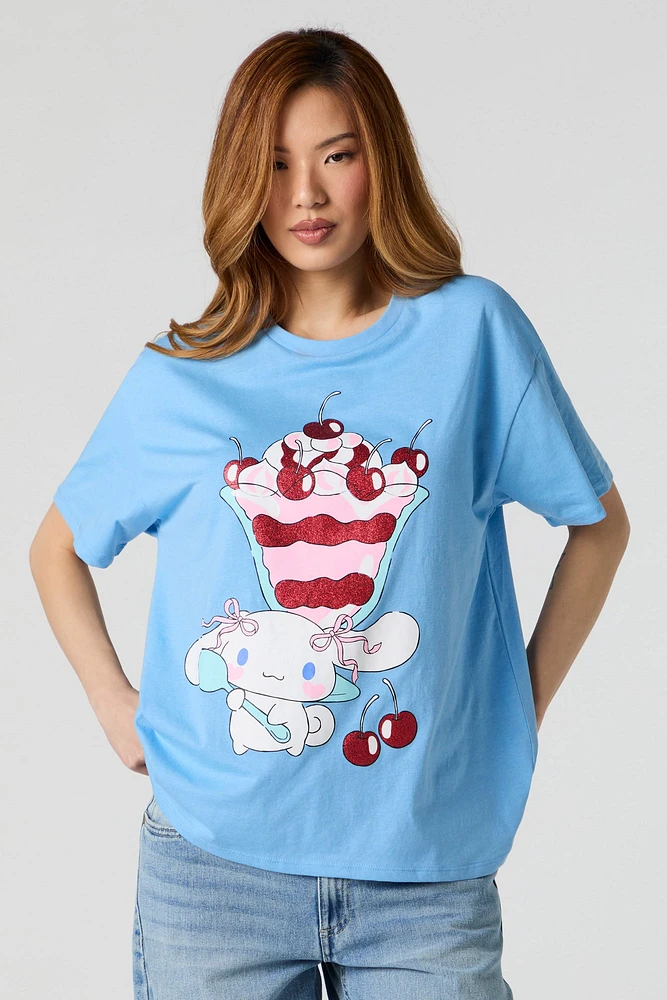T-shirt de coupe garçonne à imprimé Cinnamoroll scintillant