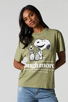 T-shirt de coupe garçonne à imprimé Laugh More Snoopy