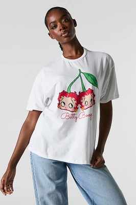 T-shirt de coupe garçonne à imprimé Betty Boop Cherries