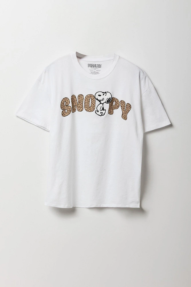 T-shirt de coupe garçonne avec motif brodé Snoopy en chenille