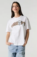 T-shirt de coupe garçonne avec motif brodé Snoopy en chenille