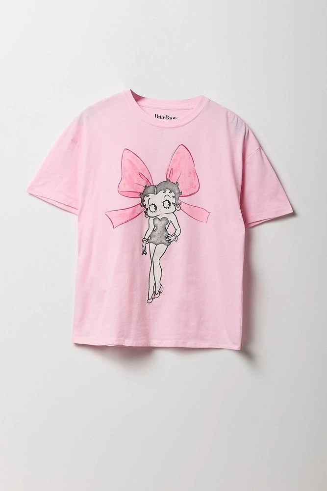 T-shirt de coupe garçonne à imprimé Betty Boop avec boucle