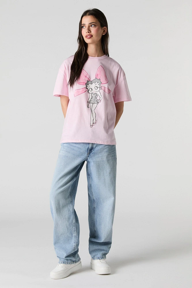 T-shirt de coupe garçonne à imprimé Betty Boop avec boucle