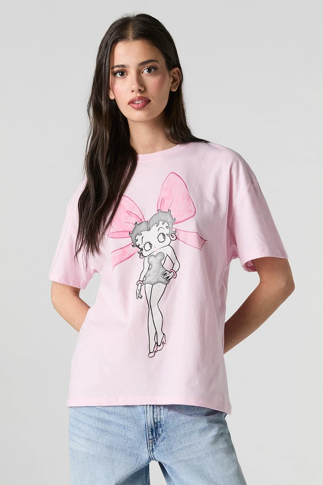 T-shirt de coupe garçonne à imprimé Betty Boop avec boucle