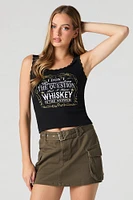 Western Graphic Ribbed Lace Trim Tank