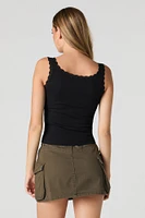 Western Graphic Ribbed Lace Trim Tank