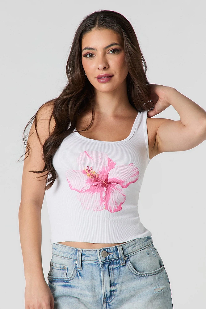 Hibiscus Graphic Ribbed Tank