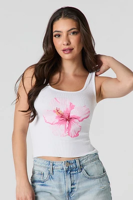 Hibiscus Graphic Ribbed Tank