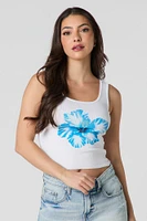Blue Hibiscus Graphic Ribbed Tank