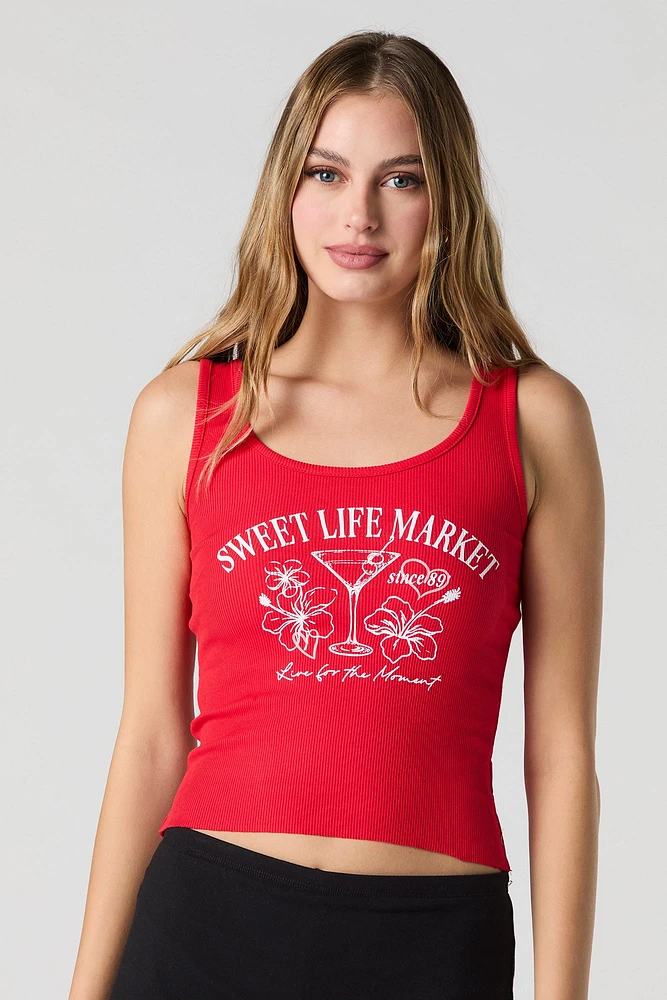 Martini Graphic Ribbed Tank
