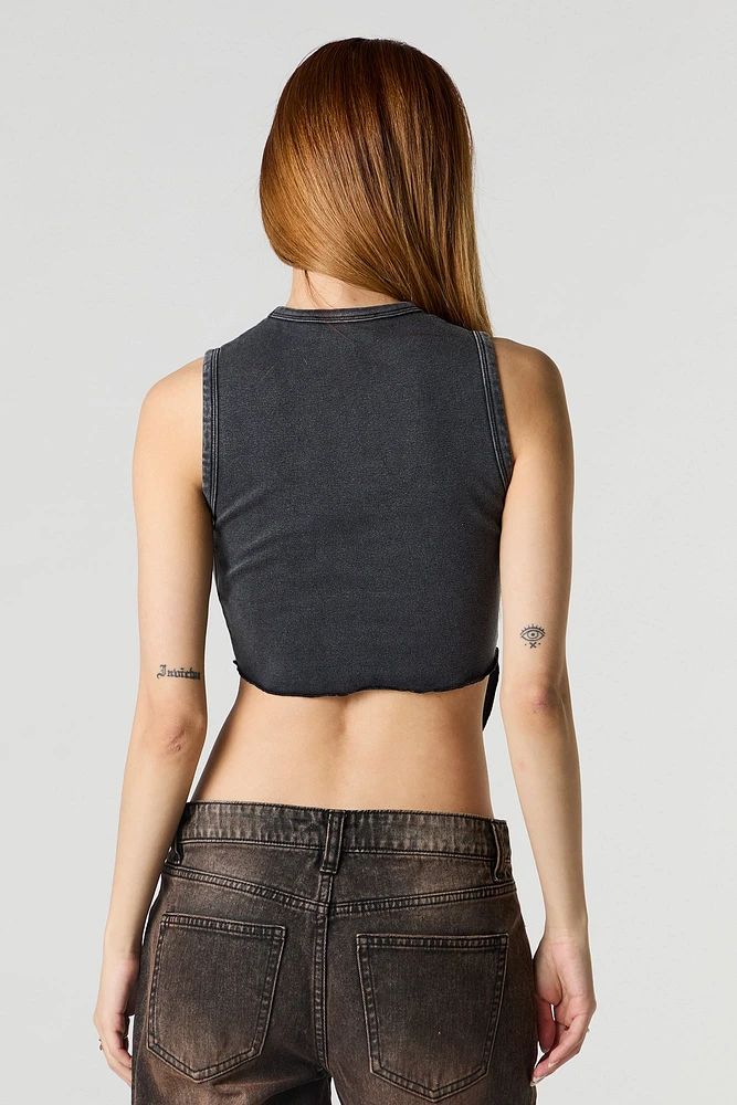 Western Graphic Washed Ribbed Asymmetrical Tank
