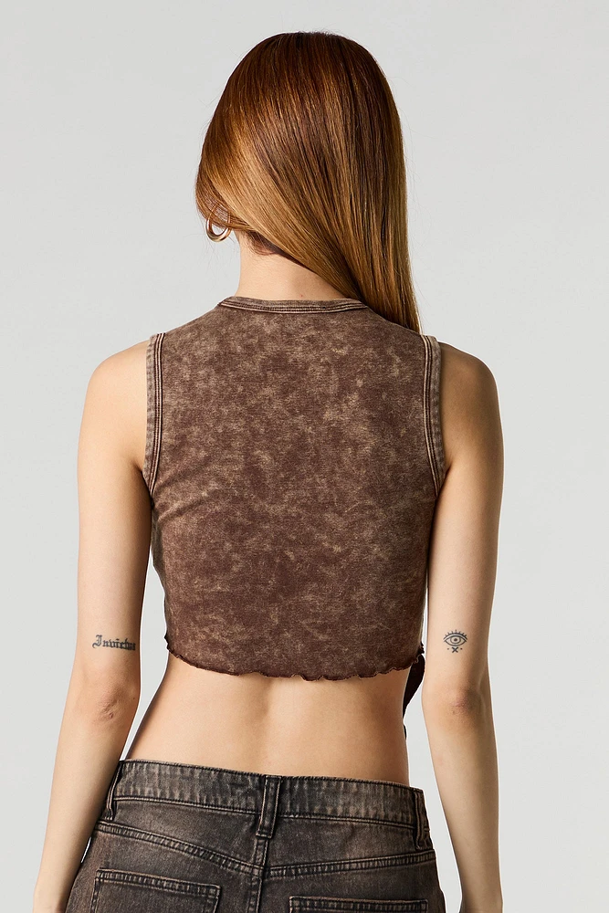 Camisole côtelée asymétrique délavée à imprimé western