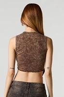 Camisole côtelée asymétrique délavée à imprimé western