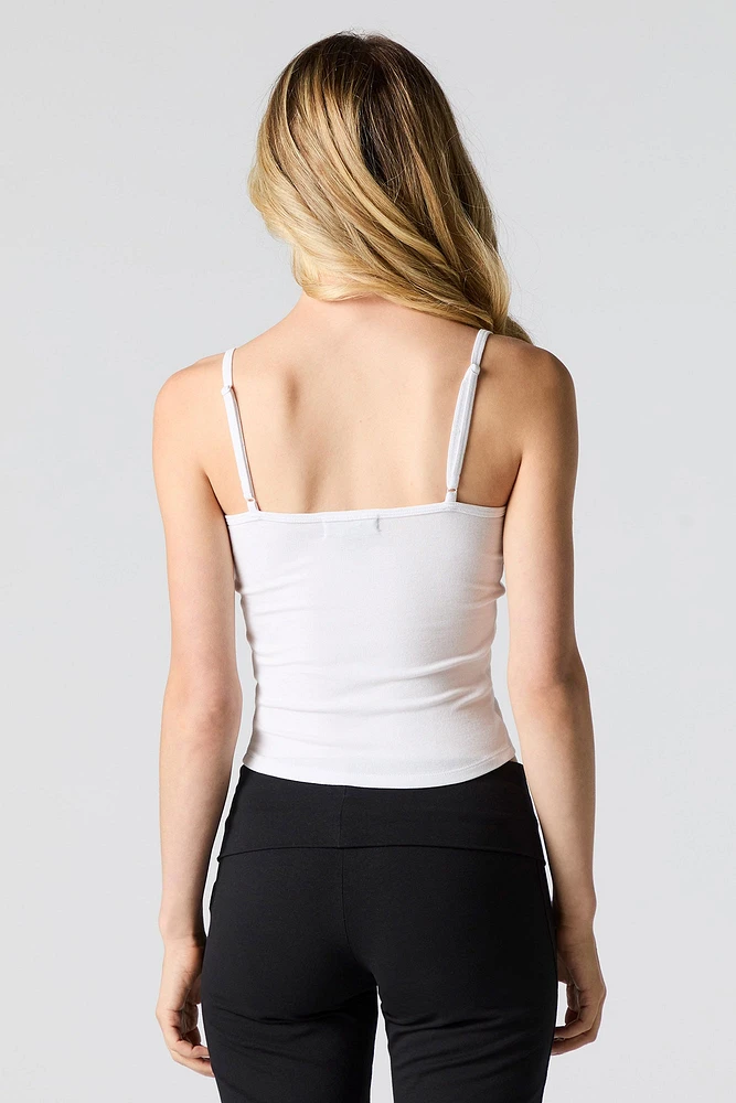 Camisole côtelée avec liséré de dentelle contrastant