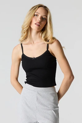 Ribbed Lace Trim Cropped Cami