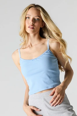 Ribbed Lace Trim Cropped Cami