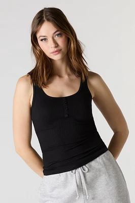 Ribbed Scoop Neck Henley Tank