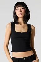 Square Neck Lace Trim Rosette Tank