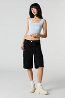 Square Neck Lace Trim Rosette Tank