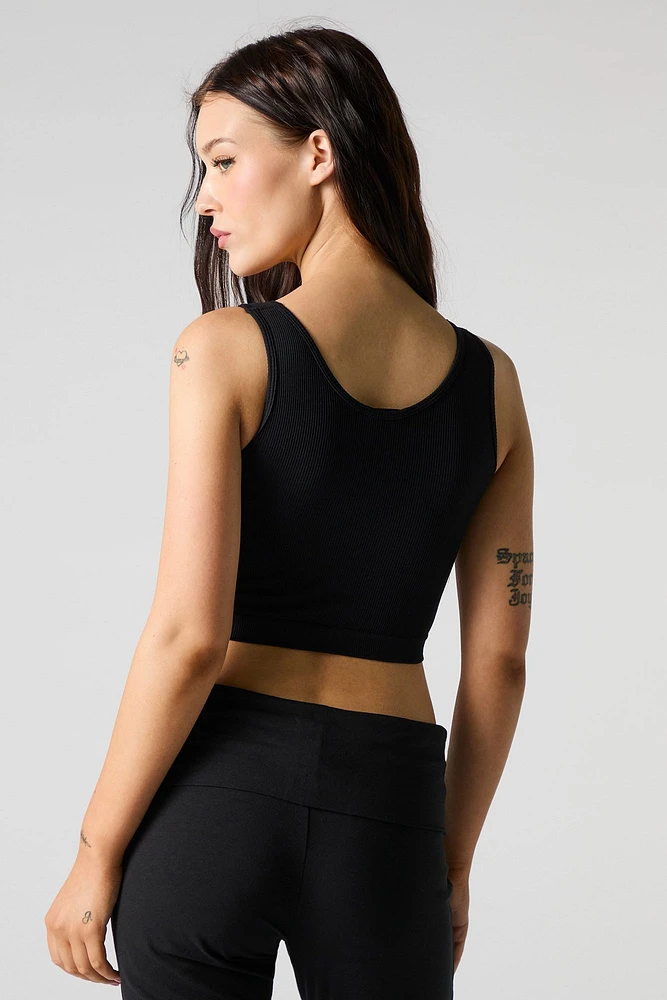 Seamless Ribbed Scoop Neck Tank with Built-In Bra Cups