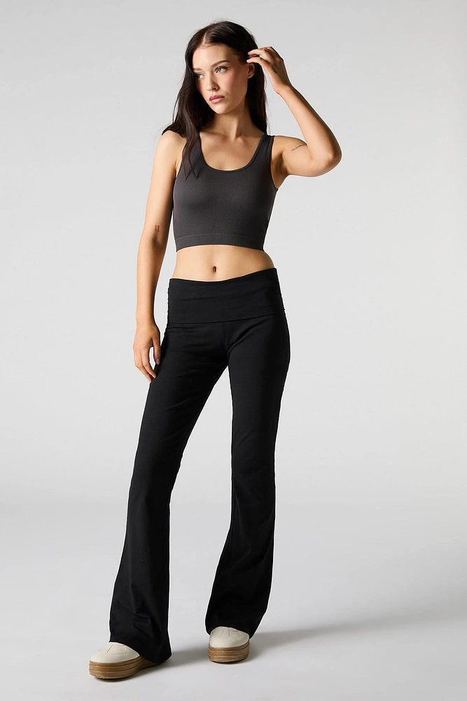 Seamless Ribbed Scoop Neck Tank with Built-In Bra Cups