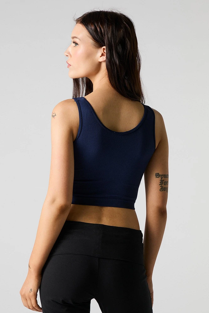 Seamless Ribbed Scoop Neck Tank with Built-In Bra Cups
