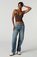 Seamless Ribbed Lace Trim Cami with Built-In Bra Cups