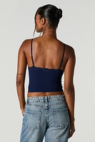 Seamless Ribbed Lace Trim Cami with Built-In Bra Cups