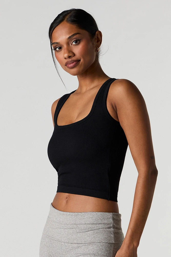 Seamless Ribbed Square Neck Tank with Built-In Cups
