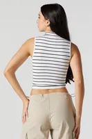 Striped Ribbed Mock Neck Tank