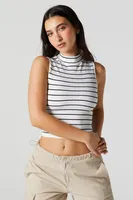 Striped Ribbed Mock Neck Tank