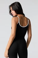 Seamless Ribbed Contrast Cami with Built Bra Cups