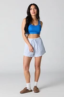 Seamless Ribbed Lace Trim Bralette with Built-In Cups