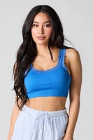Seamless Ribbed Lace Trim Bralette with Built-In Cups