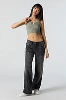 Seamless Ribbed Cropped Henley Tank