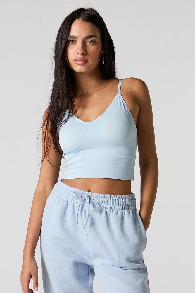 Seamless V-Neck Cami with Built-In Bra Cups