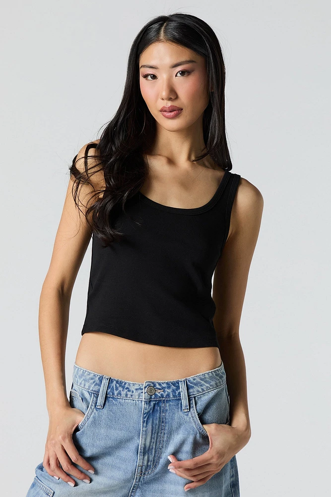 Cropped Ribbed Scoop Neck Tank